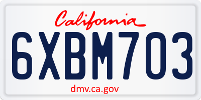 CA license plate 6XBM703