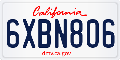 CA license plate 6XBN806