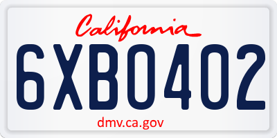 CA license plate 6XBO402
