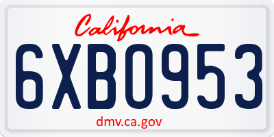 CA license plate 6XBO953
