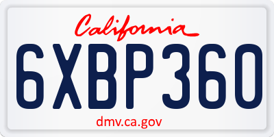 CA license plate 6XBP360