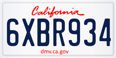 CA license plate 6XBR934