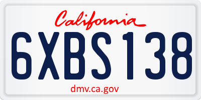 CA license plate 6XBS138