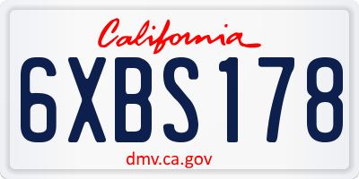 CA license plate 6XBS178