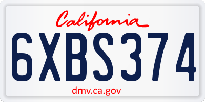 CA license plate 6XBS374