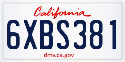 CA license plate 6XBS381