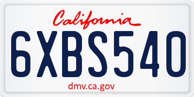 CA license plate 6XBS540