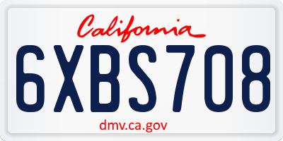 CA license plate 6XBS708