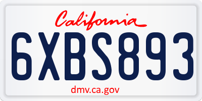 CA license plate 6XBS893