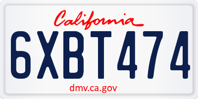 CA license plate 6XBT474