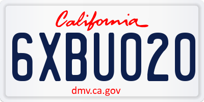 CA license plate 6XBU020