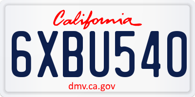 CA license plate 6XBU540