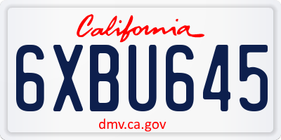 CA license plate 6XBU645
