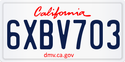 CA license plate 6XBV703