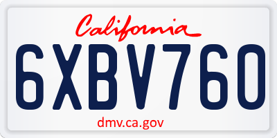 CA license plate 6XBV760
