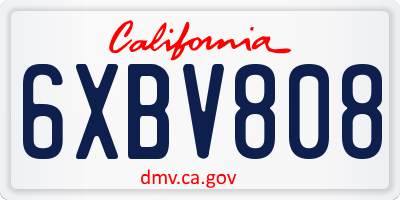CA license plate 6XBV808