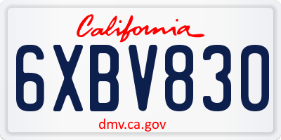 CA license plate 6XBV830
