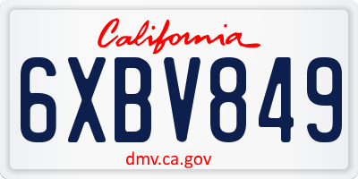 CA license plate 6XBV849
