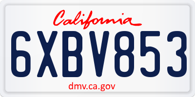 CA license plate 6XBV853
