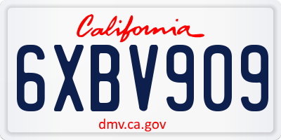 CA license plate 6XBV909