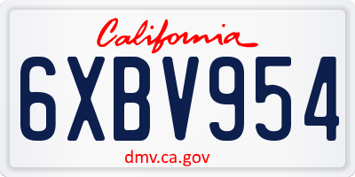 CA license plate 6XBV954