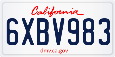 CA license plate 6XBV983