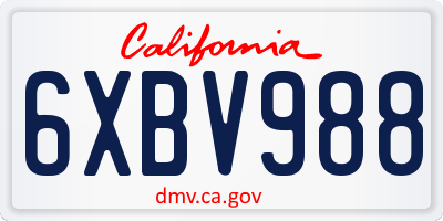 CA license plate 6XBV988