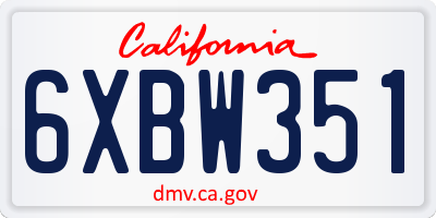 CA license plate 6XBW351