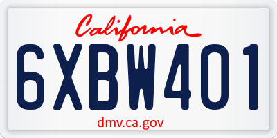 CA license plate 6XBW401