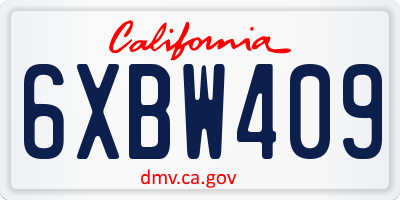 CA license plate 6XBW409