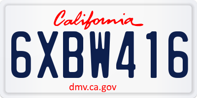 CA license plate 6XBW416