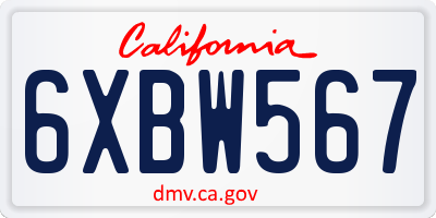 CA license plate 6XBW567