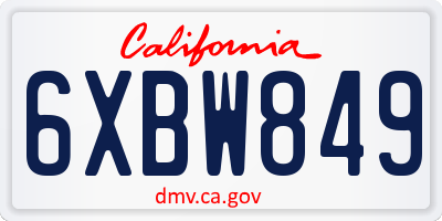 CA license plate 6XBW849