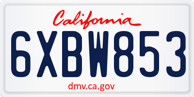 CA license plate 6XBW853