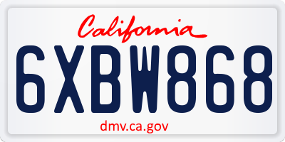 CA license plate 6XBW868