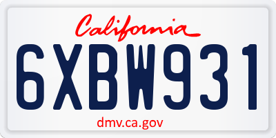 CA license plate 6XBW931