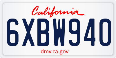 CA license plate 6XBW940