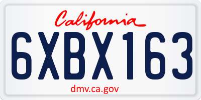 CA license plate 6XBX163
