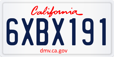 CA license plate 6XBX191