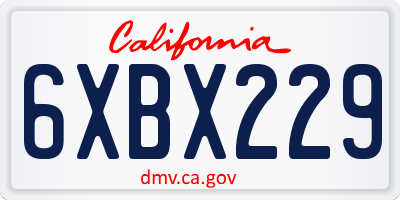 CA license plate 6XBX229