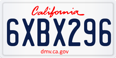 CA license plate 6XBX296