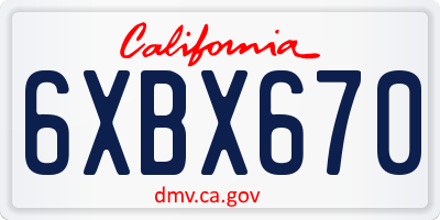 CA license plate 6XBX670