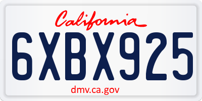 CA license plate 6XBX925