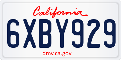 CA license plate 6XBY929