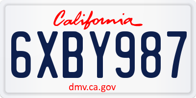CA license plate 6XBY987