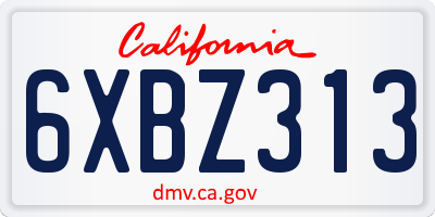 CA license plate 6XBZ313