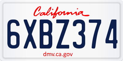 CA license plate 6XBZ374