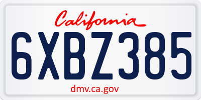 CA license plate 6XBZ385