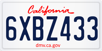 CA license plate 6XBZ433