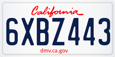 CA license plate 6XBZ443